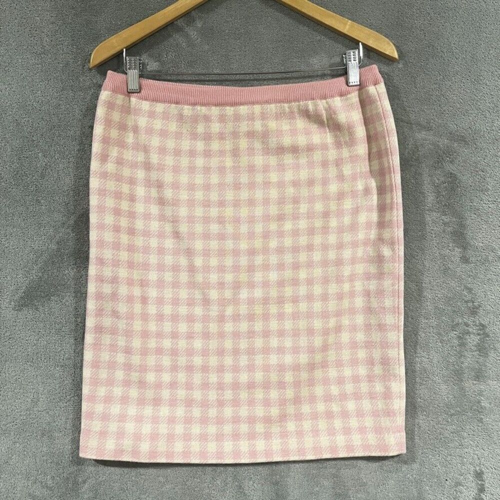 Vintage Adrienne Vittadini Pink Pencil Knit Skirt Wool Blend Check Sz 12P